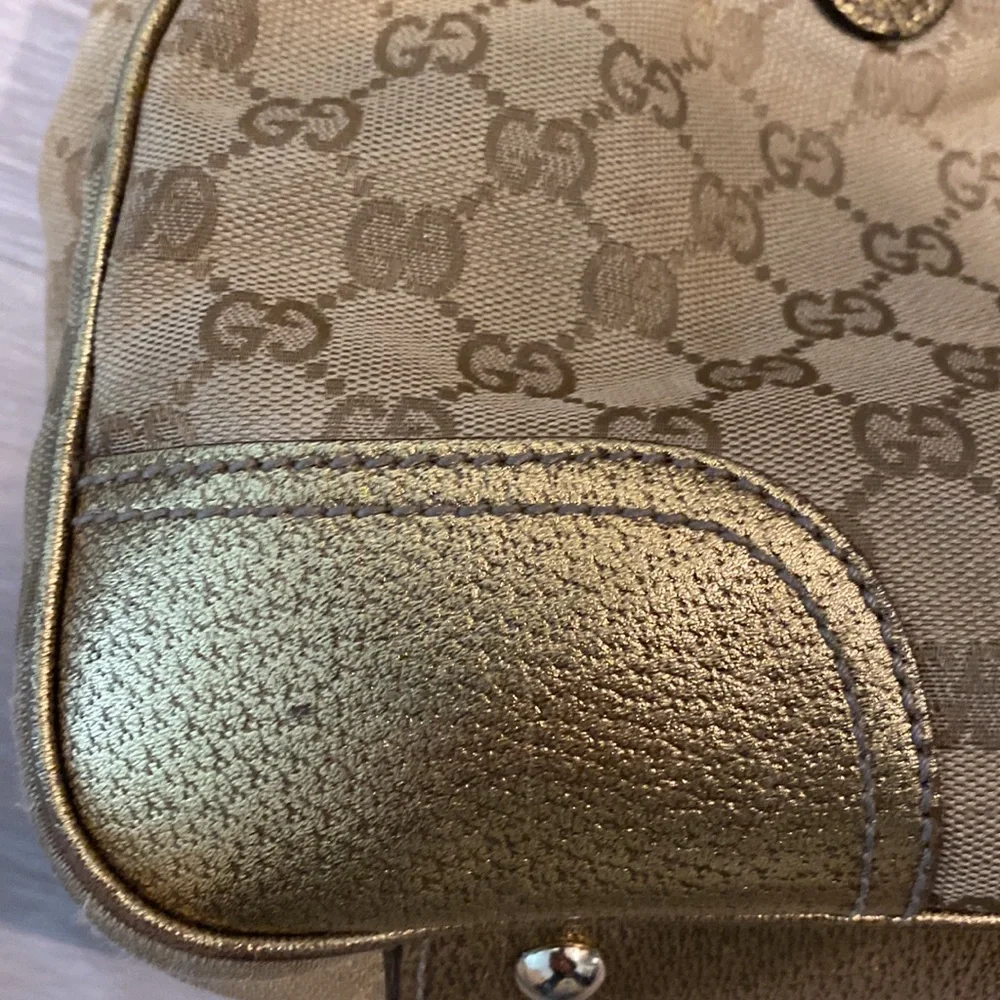Gucci Princy GG Monogram Gold Canvas Leather Tote Cute Bow Damaged (Authentic) - Picture 6 of 14